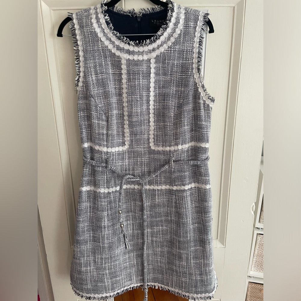 Navy and white laundry dress